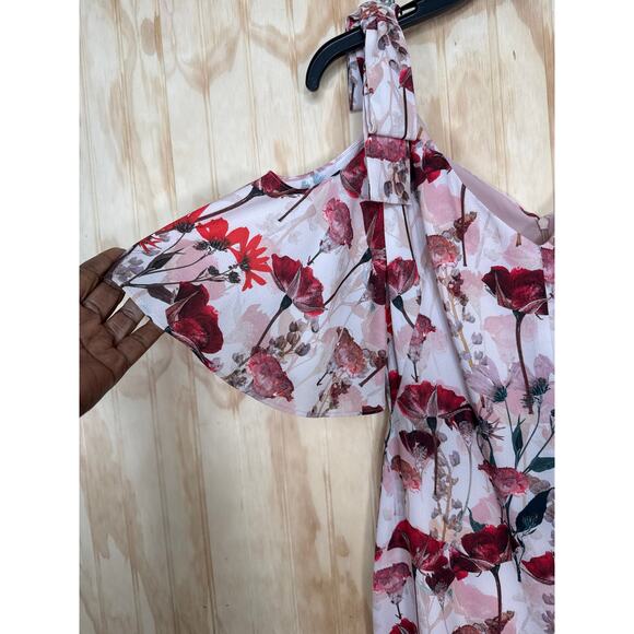 Black Halo Cold Shoulder Sheath Floral Dress Size 6 Lined Zip Back Elegant - Picture 5 of 10